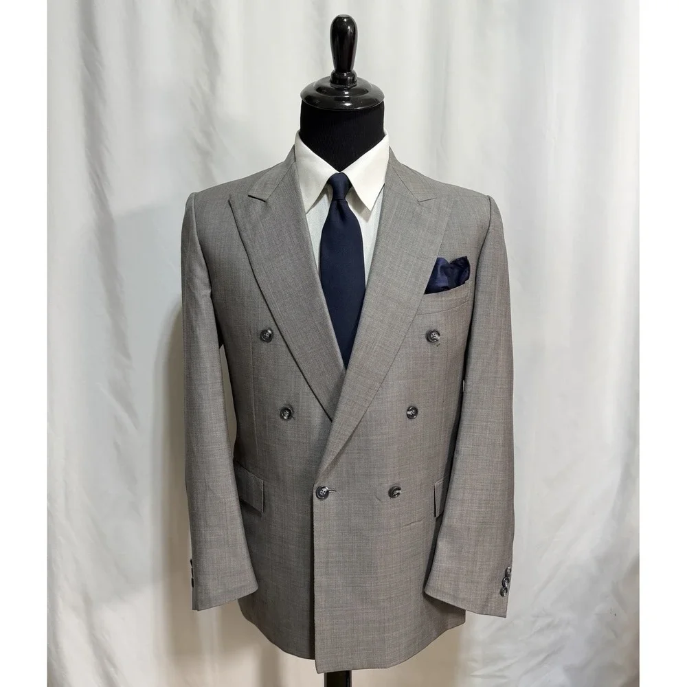 Vintage Brioni Roma Suit Jacket Mens 40L Double Breasted Gray Peak Lapel Italy